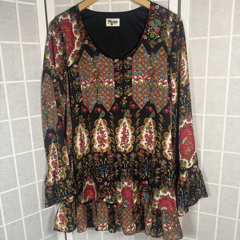 Show Me Your Mumu Margot Dress Women's Small Mini Tunic Bell Sleeve Boho